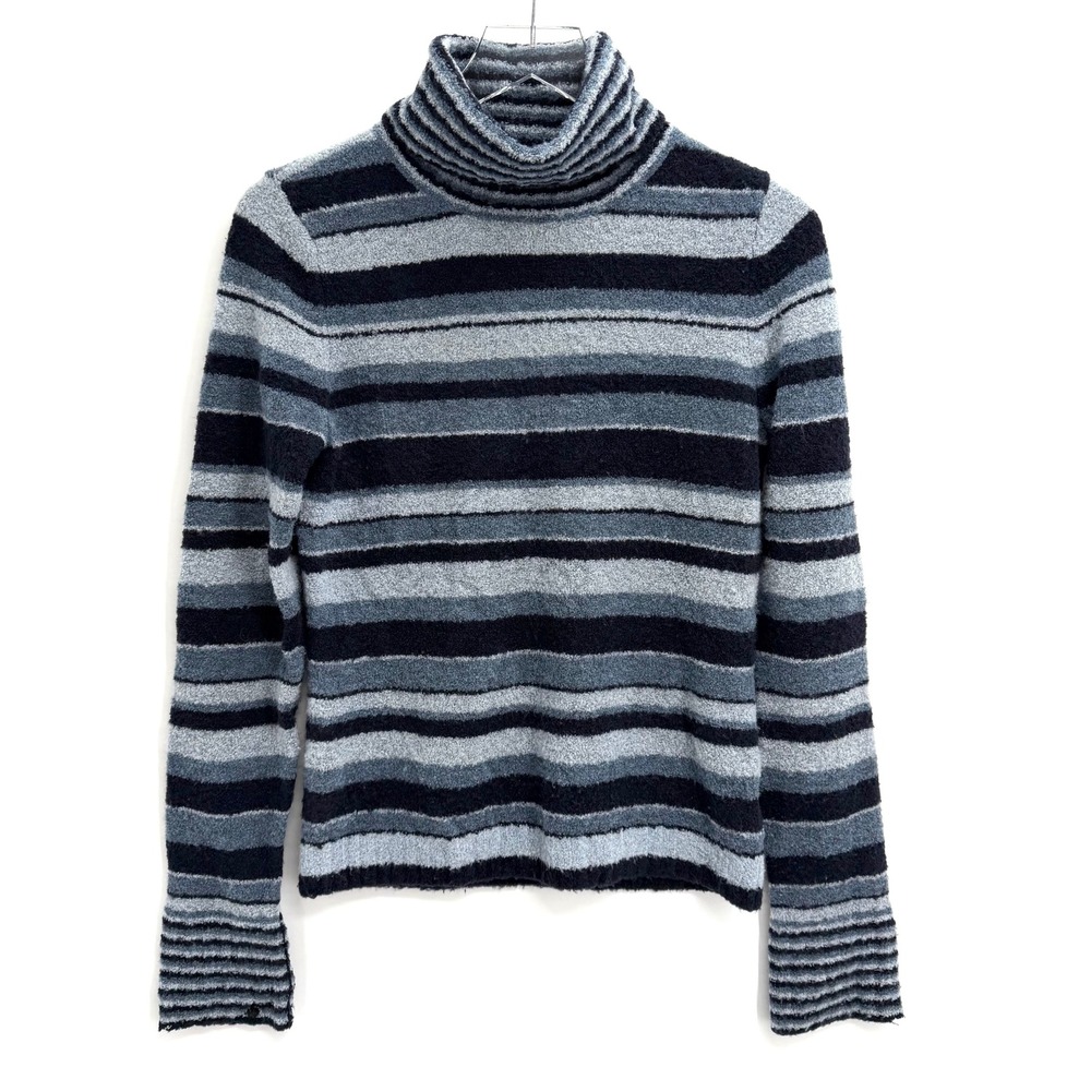 Y2K 90s VTG Blue Striped Merino Wool Turtleneck Sweater Size S Preppy Girly